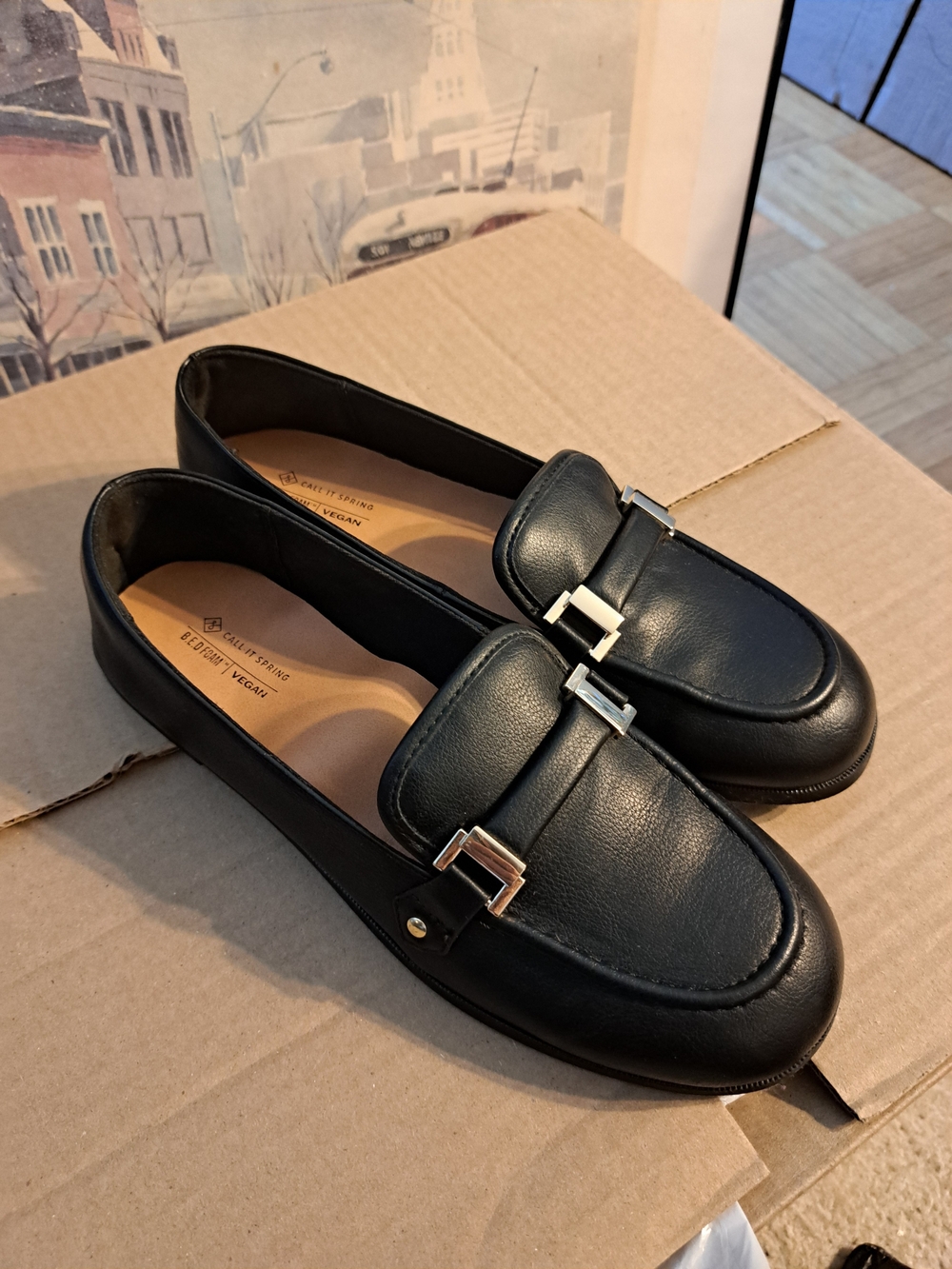 Call It Spring Black Faux Leather Loafers with Silver Accents